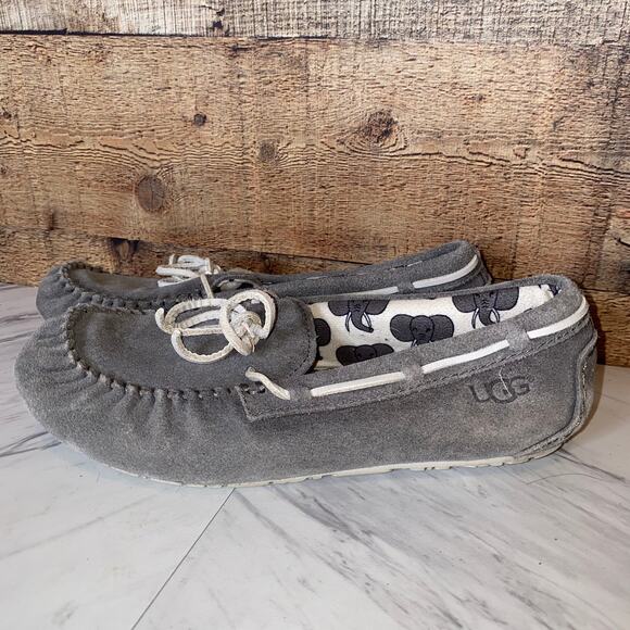 Ugg Grey Leather Ryder Slippers Elephant Jungle Liner Size 5 - Picture 6 of 12